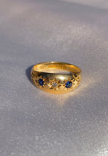 Load image into Gallery viewer, Antique Gypsy Diamond Sapphire 18k Gold Band Ring