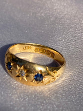 Load image into Gallery viewer, Antique Gypsy Diamond Sapphire 18k Gold Band Ring