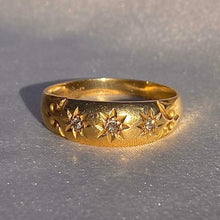 Load image into Gallery viewer, Antique Diamond Gypsy Trilogy Starburst 18k Gold Band Ring