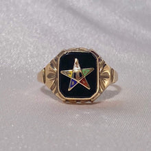 Load image into Gallery viewer, Antique Art Deco Eastern Star Onyx 10k Signet Ring