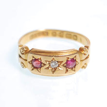 Load image into Gallery viewer, Antique Edwardian 18k Gypsy Ruby Diamond 1899 Ring