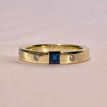 Load image into Gallery viewer, Vintage 9k Gypsy Set Sapphire Diamond Band