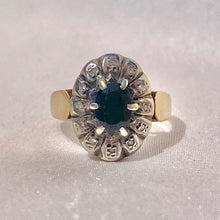 Load image into Gallery viewer, Vintage 9k Sapphire Diamond Oval Cluster Ring