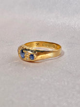 Load image into Gallery viewer, Antique 18k Sapphire Diamond Gypsy Boat Ring 1918