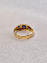Load image into Gallery viewer, Antique 18k Sapphire Diamond Gypsy Boat Ring 1918