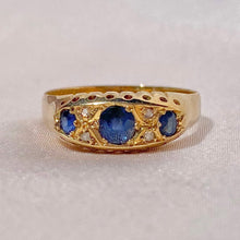 Load image into Gallery viewer, Antique 18k Sapphire Diamond Gypsy Boat Ring 1918
