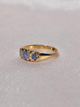 Load image into Gallery viewer, Antique 18k Sapphire Diamond Gypsy Boat Ring 1924