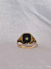 Load image into Gallery viewer, Antique Art Deco Eastern Star Onyx 10k Signet Ring