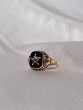 Load image into Gallery viewer, Antique Art Deco Eastern Star Onyx 10k Signet Ring