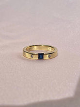 Load image into Gallery viewer, Vintage 9k Gypsy Set Sapphire Diamond Band