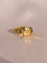Load image into Gallery viewer, Antique 18k Diamond Sapphire Gypsy Ring