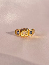 Load image into Gallery viewer, Antique 18k Diamond Sapphire Gypsy Ring