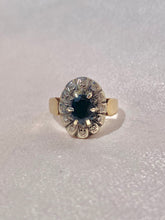 Load image into Gallery viewer, Vintage 9k Sapphire Diamond Oval Cluster Ring