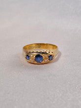 Load image into Gallery viewer, Antique 18k Sapphire Diamond Gypsy Boat Ring 1918