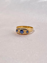 Load image into Gallery viewer, Antique 18k Sapphire Diamond Gypsy Boat Ring 1918