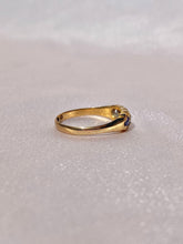 Load image into Gallery viewer, Antique 18k Sapphire Diamond Gypsy Boat Ring 1924