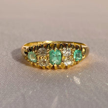 Load image into Gallery viewer, Antique 18k Emerald Diamond Boat Ring 1913