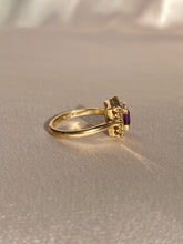 Load image into Gallery viewer, Vintage 9k Square Amethyst Diamond Ring 1964