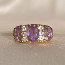 Load image into Gallery viewer, Vintage 9k Trilogy Amethyst Diamond Ring 1973
