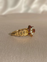 Load image into Gallery viewer, Vintage 9k Garnet Pearl Cluster Heart Ring 1970