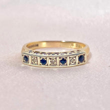Load image into Gallery viewer, Vintage 9k Diamond Sapphire Band 1981