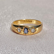 Load image into Gallery viewer, Antique 18k Unheated Sapphire Diamond Gypsy Ring 1897