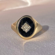 Load image into Gallery viewer, Vintage 9k Onyx Diamond Signet Ring 1967