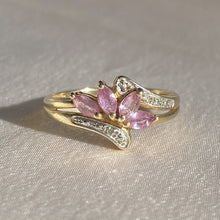 Load image into Gallery viewer, Vintage 9k Diamond Pink Topaz Lotus Ring