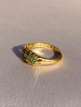 Load image into Gallery viewer, Antique 18k Emerald Diamond Boat Ring 1913
