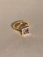 Load image into Gallery viewer, Vintage 9k Square Amethyst Diamond Ring 1964