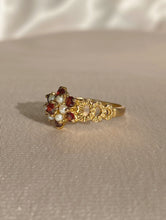 Load image into Gallery viewer, Vintage 9k Garnet Pearl Cluster Heart Ring 1970
