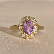 Load image into Gallery viewer, Vintage 9k Oval Amethyst Diamond Ring 1992