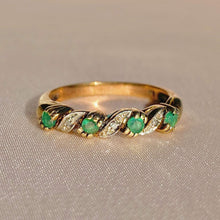 Load image into Gallery viewer, Vintage 9k Emerald Diamond Eternity Ring