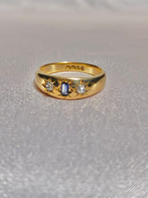 Load image into Gallery viewer, Antique 18k Unheated Sapphire Diamond Gypsy Ring 1897