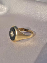 Load image into Gallery viewer, Vintage 9k Onyx Diamond Signet Ring 1967