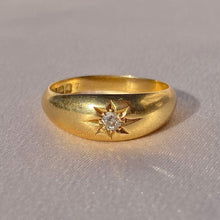 Load image into Gallery viewer, Antique 18k Solitaire Diamond Starburst Gypsy Ring 1915