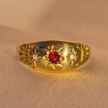 Load image into Gallery viewer, Antique 18k Garnet Diamond Gypsy Ring 1916