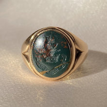 Load image into Gallery viewer, Antique 9k Intaglio Crest Bloodstone Signet Ring