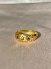 Load image into Gallery viewer, Antique 18k Sapphire Diamond Gypsy Ring 1892