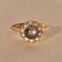 Load image into Gallery viewer, Antique 9k Indian Star Sapphire Pearl Cluster Ring