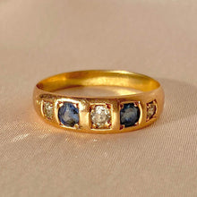 Load image into Gallery viewer, Antique 18k Sapphire Diamond Gypsy Eternity Ring
