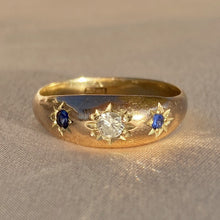 Load image into Gallery viewer, Antique Trilogy 18k Diamond Sapphire Gypsy Ring