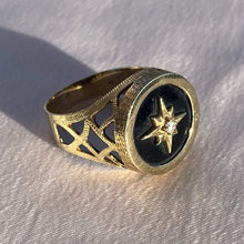 Load image into Gallery viewer, Vintage 10k Onyx Starburst Signet Ring 1940s