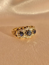 Load image into Gallery viewer, Vintage 9k Sapphire Diamond Gypsy Boat 1970