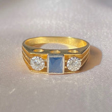 Load image into Gallery viewer, Vintage 18k Diamond Sapphire A Jour Ring 1993
