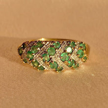 Load image into Gallery viewer, Vintage 9k Chevron Emerald Diamond Bombe Ring
