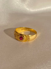 Load image into Gallery viewer, Antique 18k Gypsy Ruby Diamond Ring 1902