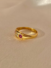 Load image into Gallery viewer, Antique 18k Diamond Ruby Gypsy Boat Ring 1899
