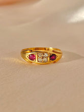 Load image into Gallery viewer, Antique 18k Diamond Ruby Gypsy Boat Ring 1899