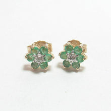 Load image into Gallery viewer, Vintage 10k Emerald Diamond Cluster Stud Earrings